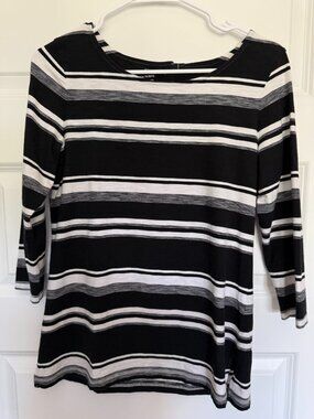T by Talbots black and white horizontal striped knit top Size SP.